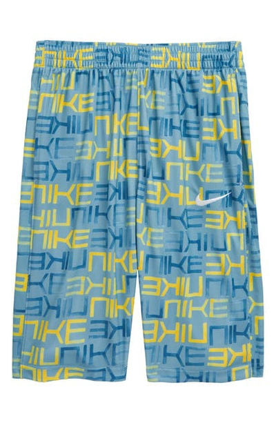 Shop Nike Dri-fit Avalanche Athletic Shorts In Cerulean/ Speed Yellow