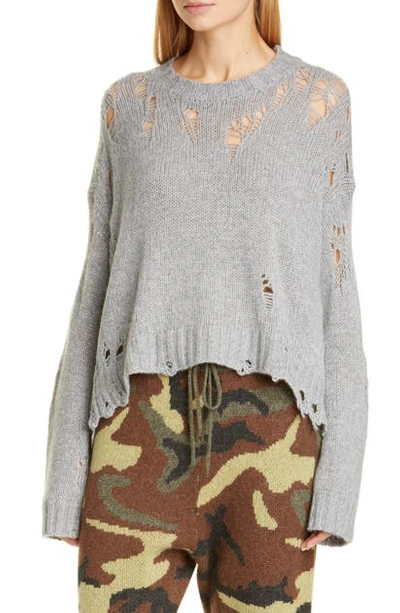 Shop R13 Shredded Side Slit Wool Sweater In Heather Grey