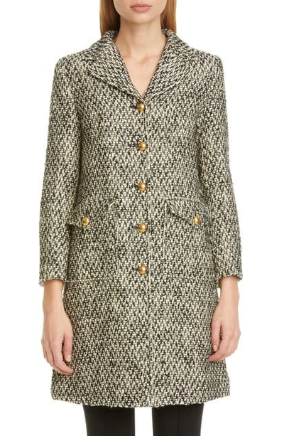 Shop Gucci Gg Detail Wool Blend Tweed Coat In Ivory/ Black