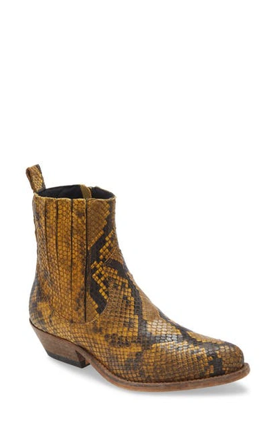 Shop Golden Goose Santiago Snake Embossed Western Boot In Mustard Black Printed Leather