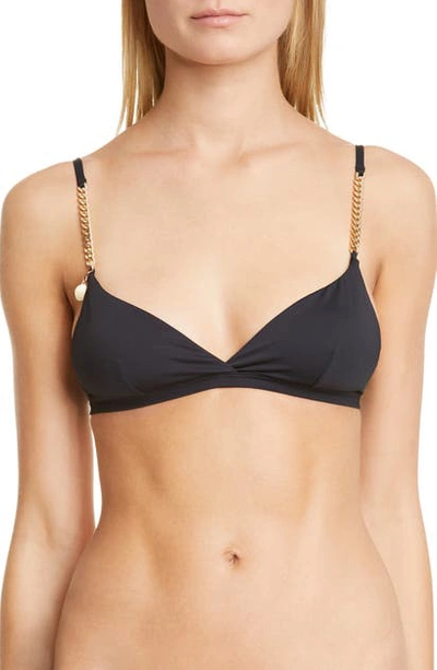 Shop Stella Mccartney Falabella Chain Detail Triangle Bikini Top In Black