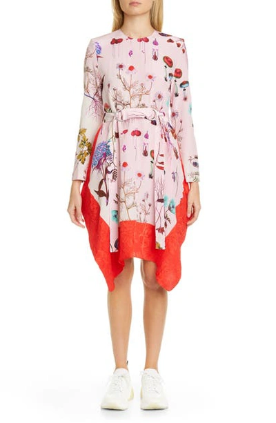 Shop Stella Mccartney Kalyn Floral Handkerchief Hem Long Sleeve Silk Dress In Mlc Pink