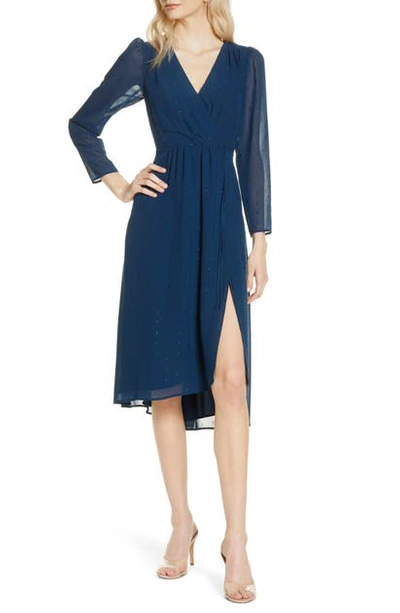 Shop Ali & Jay Topanga Beach Long Sleeve Clip-dot Chiffon Midi Dress In Twilight