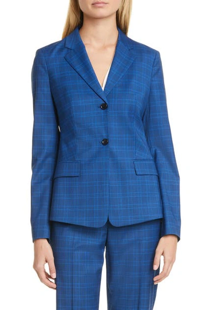 Shop Hugo Boss Jatinda Glen Check Wool Suit Jacket In Pacific Fantasy