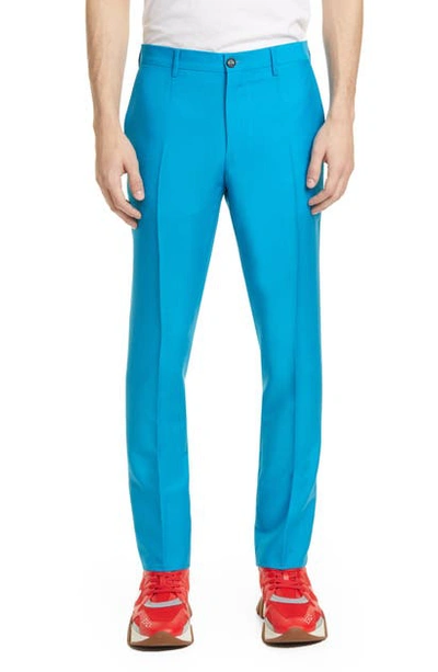 Shop Versace Mohair Blend Dress Pants In Turquoise