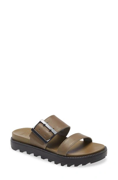 Shop Sorel Roaming Buckle Slide Sandal In Sage Leather