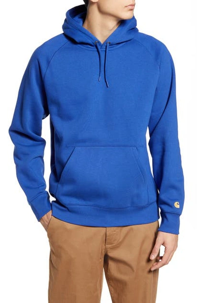 Shop Carhartt Chase Hooded Sweatshirt In Submarine / Gold