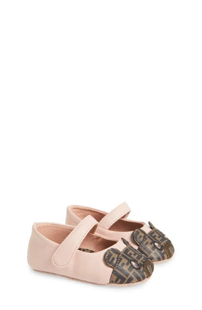 Shop Fendi Ff Teddy Bear Mary Jane Crib Shoe In Pink