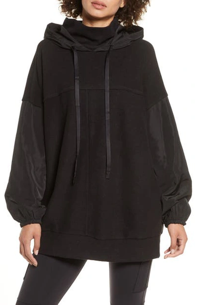 Shop Alo Yoga Mixed Media Hooded Sweatshirt In Black