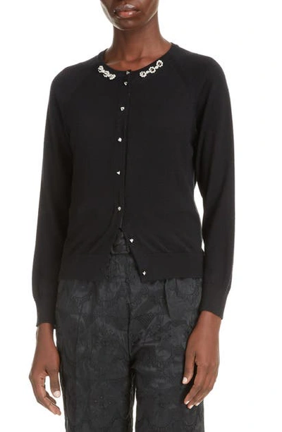 Shop Simone Rocha Embellished Wool & Silk Cardigan In Black/ Pearl/ Clear