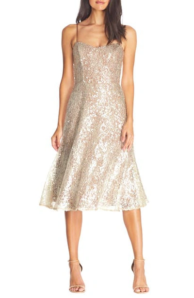 Shop Dress The Population Antonia Sequin Lace Fit & Flare Midi Dress In Off White