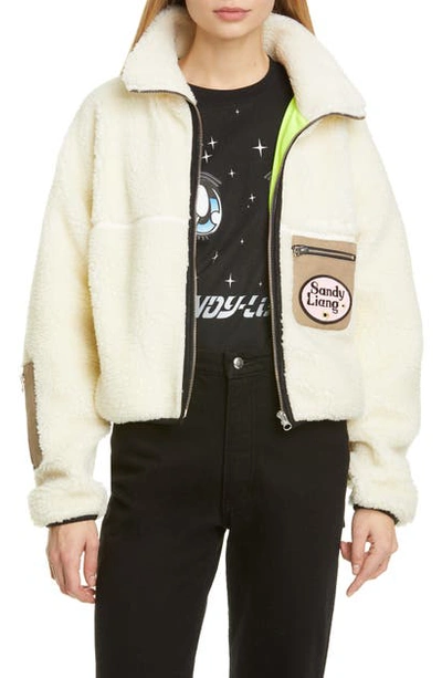 Shop Sandy Liang Sarnie Crop Fleece Jacket In Cream