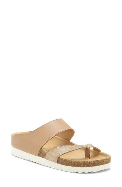 Shop Lucky Brand Harribel Slide Sandal In Pale Gold/ Stone Leather