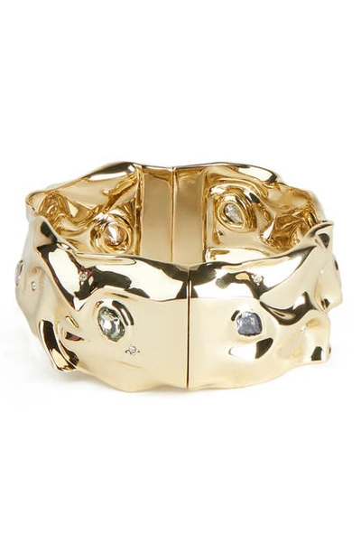 Shop Alexis Bittar Crystal Crumpled Metal Hinge Bracelet In 10k Gold