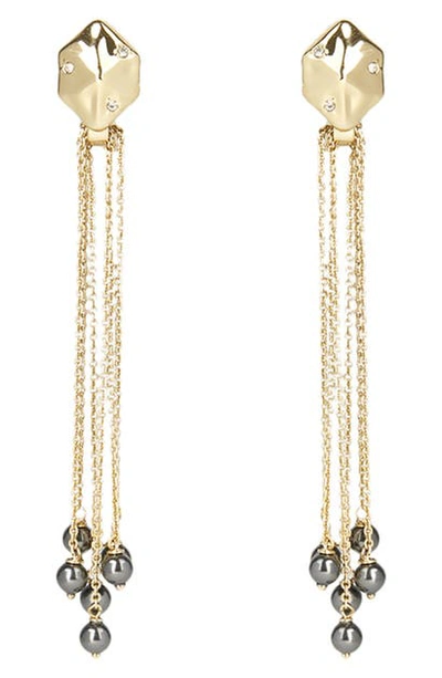 Shop Alexis Bittar Imitation Pearl Fringe Hexagon Drop Earrings In 10k Gold