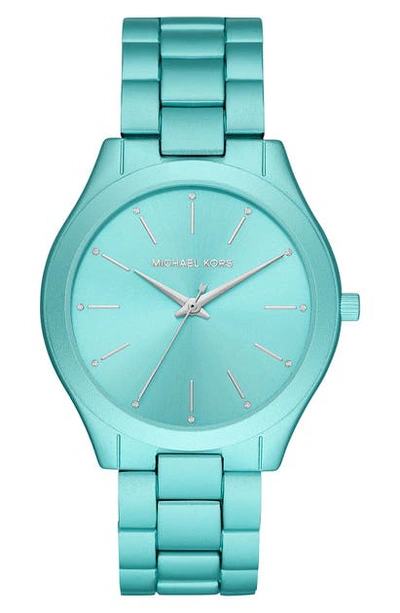 Shop Michael Kors 'slim Runway' Bracelet Watch, 42mm In Blue/ Aqua