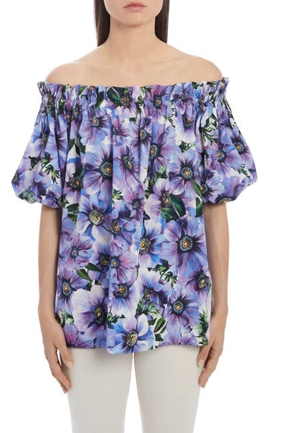 Shop Dolce & Gabbana Floral Off The Shoulder Top In Ha1ao Purple