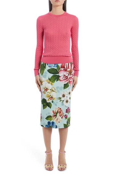 Shop Dolce & Gabbana Floral Print Cady Pencil Skirt In Hc1am Blue Floral