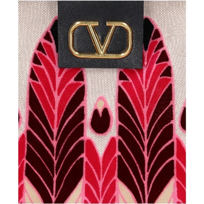 Shop Valentino Garavani Women Shopper City Safari Canvas Calfskin Velvet Bordeau In Beige,red
