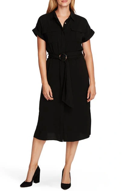 Shop Vince Camuto Rumple Twill Belted Midi Dress In Rich Black