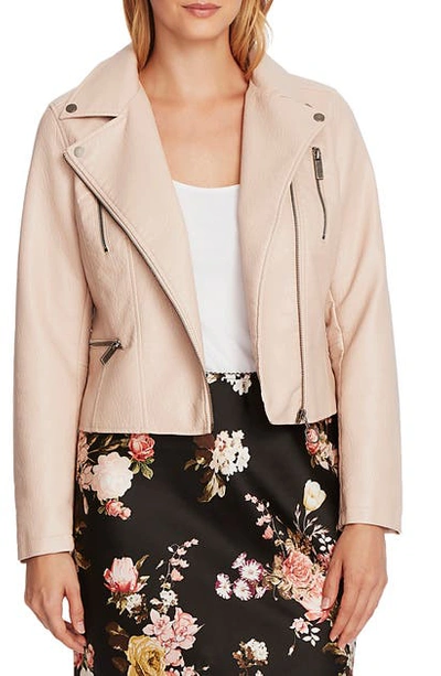 Shop Vince Camuto Textured Faux Leather Moto Jacket In Apricot Cream