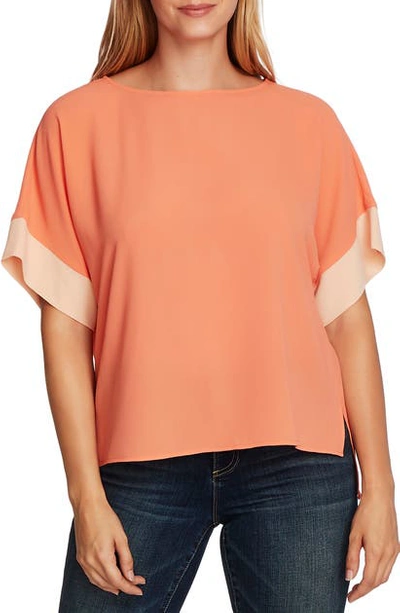 Shop Vince Camuto Colorblock Short Sleeve Blouse In Bright Coral