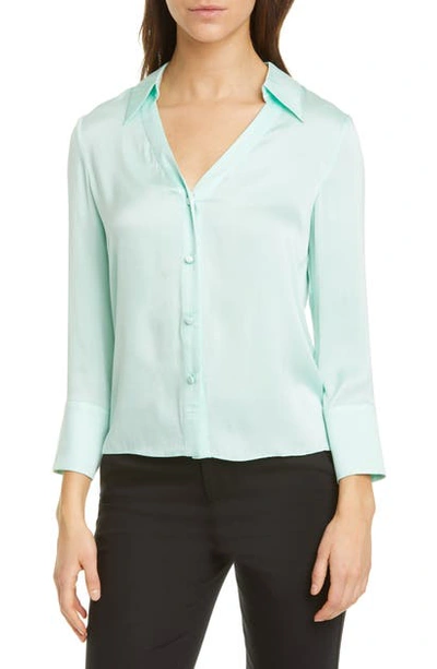 Shop Alice And Olivia Hope Stretch Silk Blouse In Mint