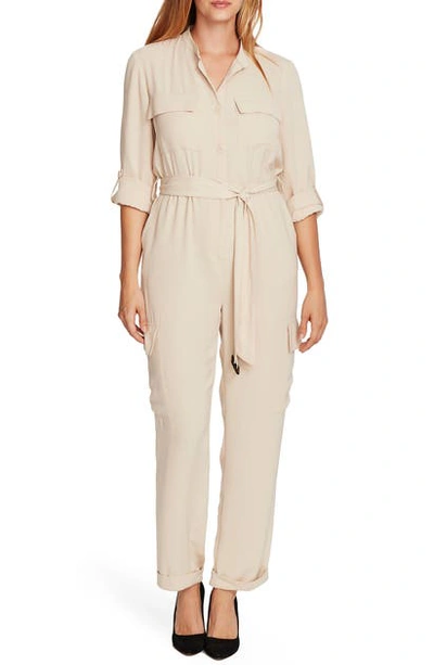Shop Vince Camuto Roll Tab Rumpled Twill Cargo Jumpsuit In Lt Stone