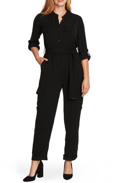 Shop Vince Camuto Roll Tab Rumpled Twill Cargo Jumpsuit In Rich Black