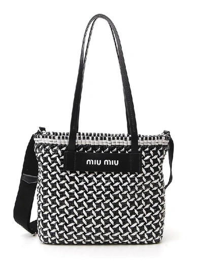 Shop Miu Miu Colour Block Woven Tote Bag In Multi