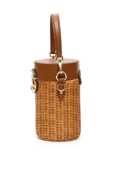 Shop Miu Miu Wicker Cylinder Mini Bag In Brown