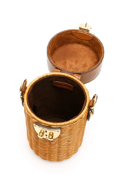 Shop Miu Miu Wicker Cylinder Mini Bag In Brown
