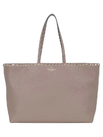 Shop Valentino Garavani Rockstud Tote Bag In Beige