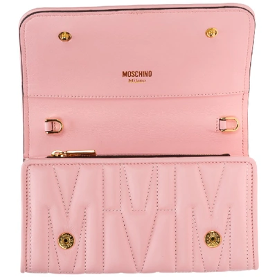 Shop Moschino Quilted Chain Wallet In Pink