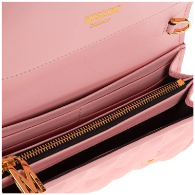 Shop Moschino Quilted Chain Wallet In Pink