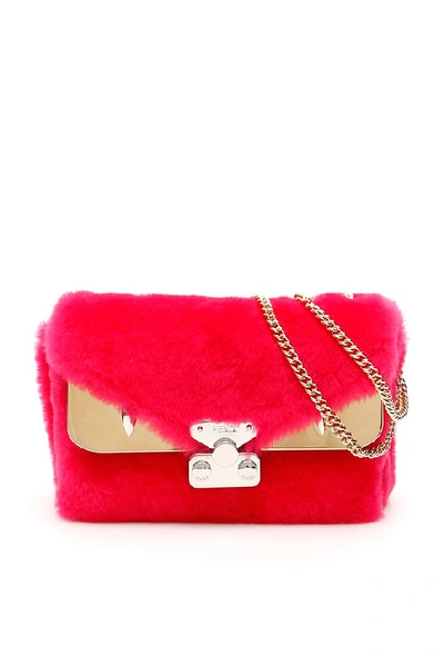 Shop Fendi Bag Bugs Shearling Shoulder Bag In Red