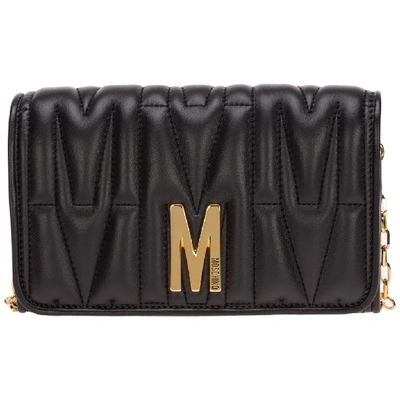 Shop Moschino Quilted Chain Wallet In Black