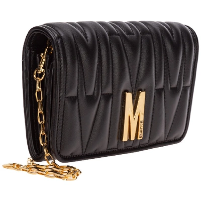 Shop Moschino Quilted Chain Wallet In Black