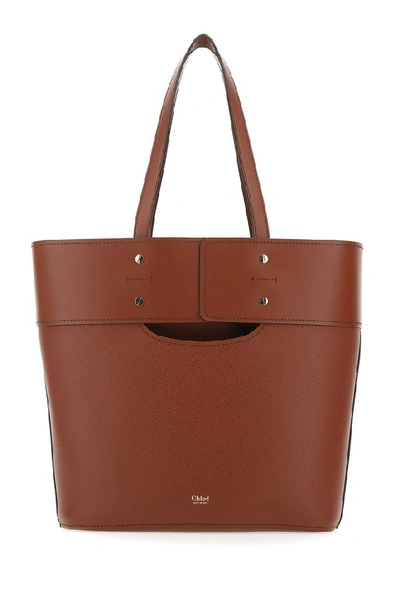 Shop Chloé Aby Stud Detail Tote Bag In Brown