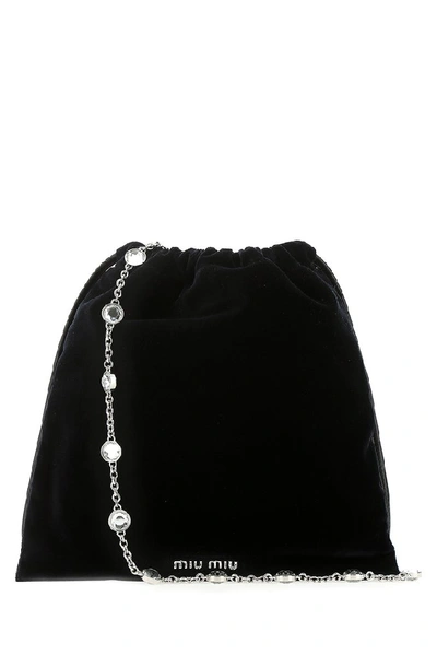 Shop Miu Miu Crystal Embellished Drawstring Pouch In Black