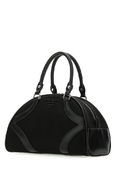 Shop Prada Logo Bowling Tote Bag In Black