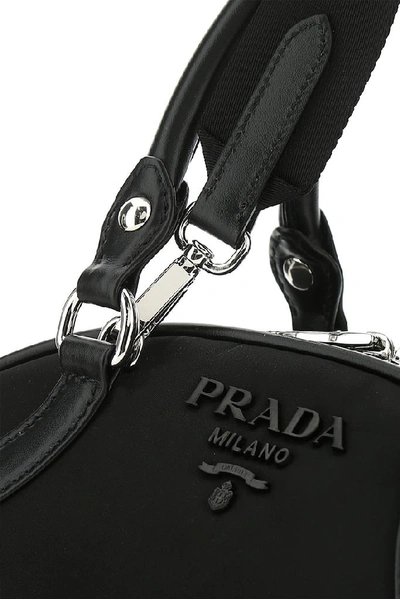 Shop Prada Logo Bowling Tote Bag In Black