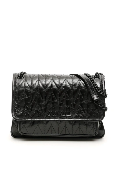 Shop Miu Miu Quilted Foldover Logo Shoulder Bag In Black