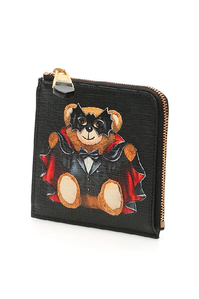 Shop Moschino Teddy Bat Zip Around Wallet In Black