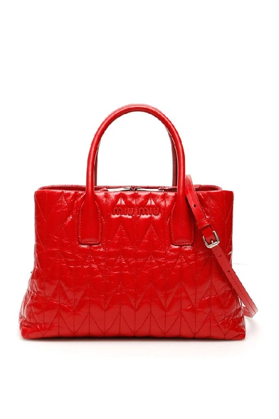 Shop Miu Miu Quilted Tote Bag In Red