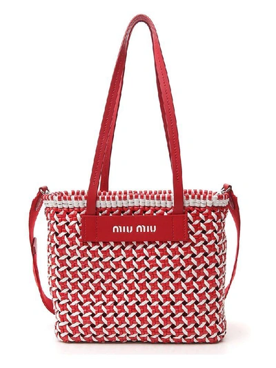 Shop Miu Miu Colour Block Woven Tote Bag In Multi