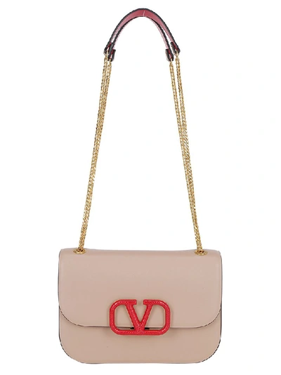 Shop Valentino Vlogo Small Shoulder Bag In Rose Cannelle Rouge Pure