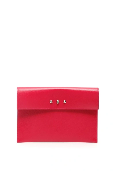 Shop Alexander Mcqueen Skull Embellished Envelope Pouch In Red