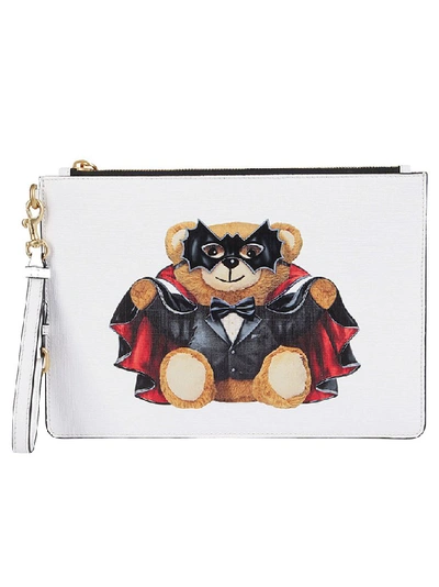 Shop Moschino Teddy Bear Print Clutch Bag In White