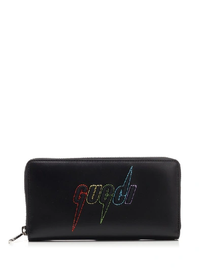 Shop Gucci Blade Logo Embroidered Zip In Black